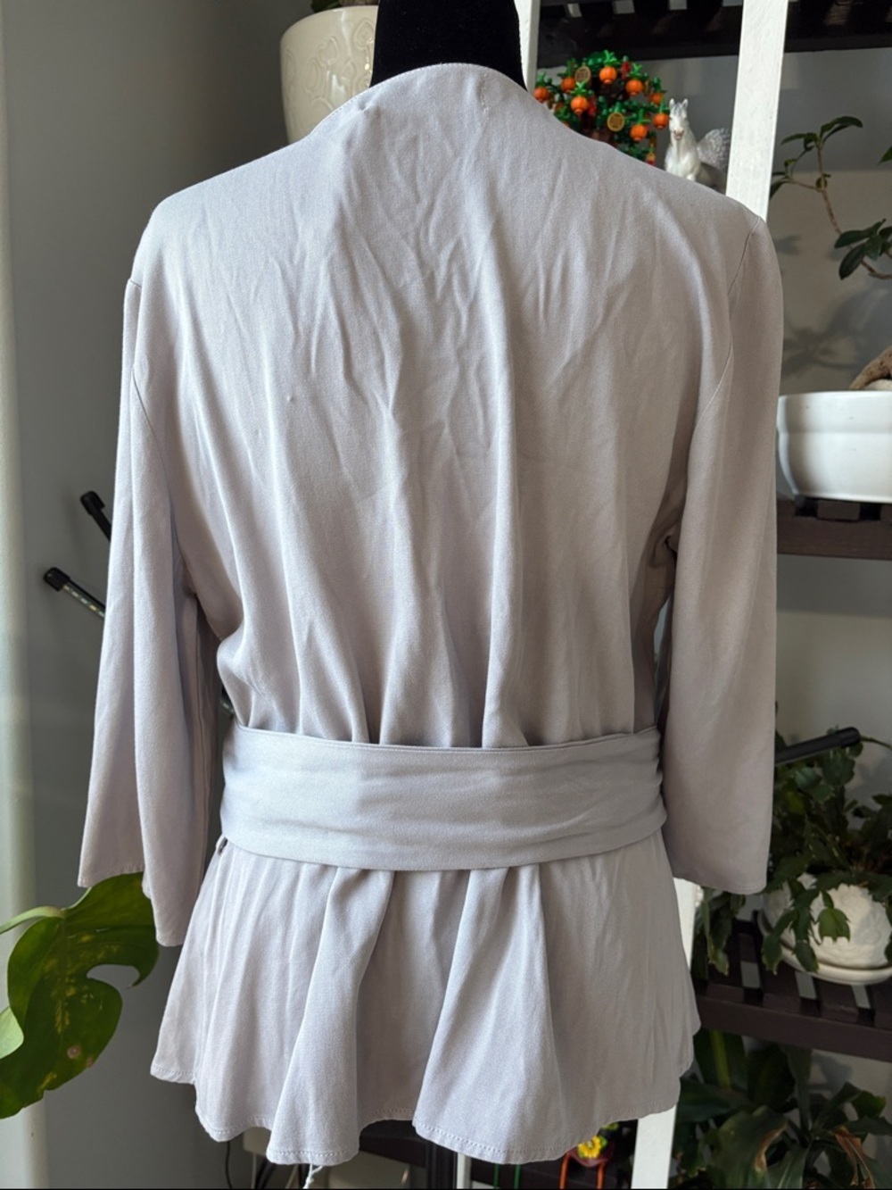 Tie-Waist Light Gray Draped Blazer Jacket - Picture 5 of 5